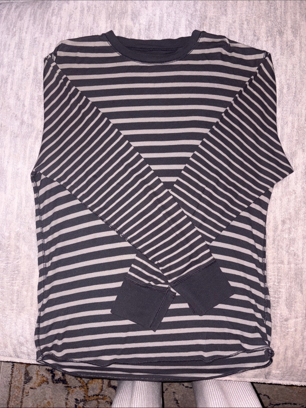 GAP Black and Gray Striped Long-Sleeve Crewneck